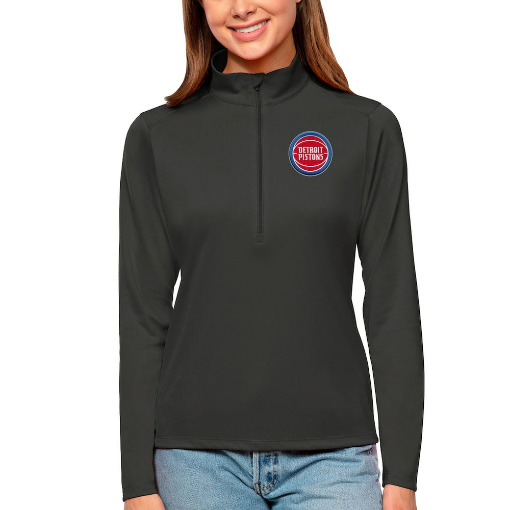 NBA - Detroit Pistons Antigua Women's Tribute Half-Zip Top - Charcoal
