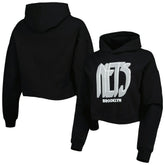 NBA - Brooklyn Nets Lusso Women's Layla World Tour Cropped Pullover Hoodie - Black