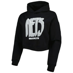 NBA - Brooklyn Nets Lusso Women's Layla World Tour Cropped Pullover Hoodie - Black