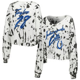 Jonathan Taylor Indianapolis Colts Majestic Threads Women's Off-Shoulder Tie-Dye Name & Number Cropped Long Sleeve V-Neck T-Shirt White - NFL