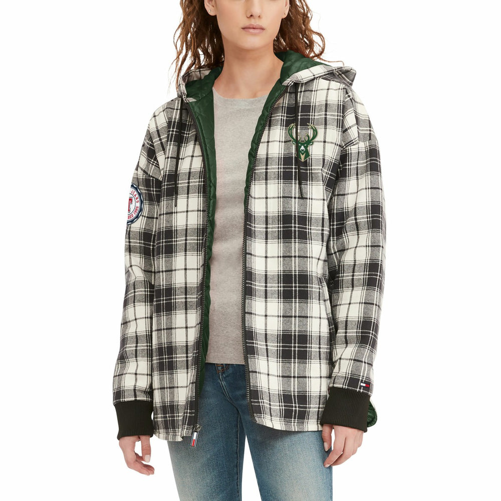 NBA - Milwaukee Bucks Tommy Jeans Women's Molly Flannel Full-Zip Hoodie - Black/Cream