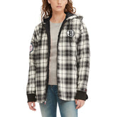 NBA - Brooklyn Nets Tommy Jeans Women's Molly Flannel Full-Zip Hoodie - Black/Cream