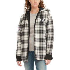 NBA - Brooklyn Nets Tommy Jeans Women's Molly Flannel Full-Zip Hoodie - Black/Cream