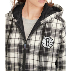 NBA - Brooklyn Nets Tommy Jeans Women's Molly Flannel Full-Zip Hoodie - Black/Cream