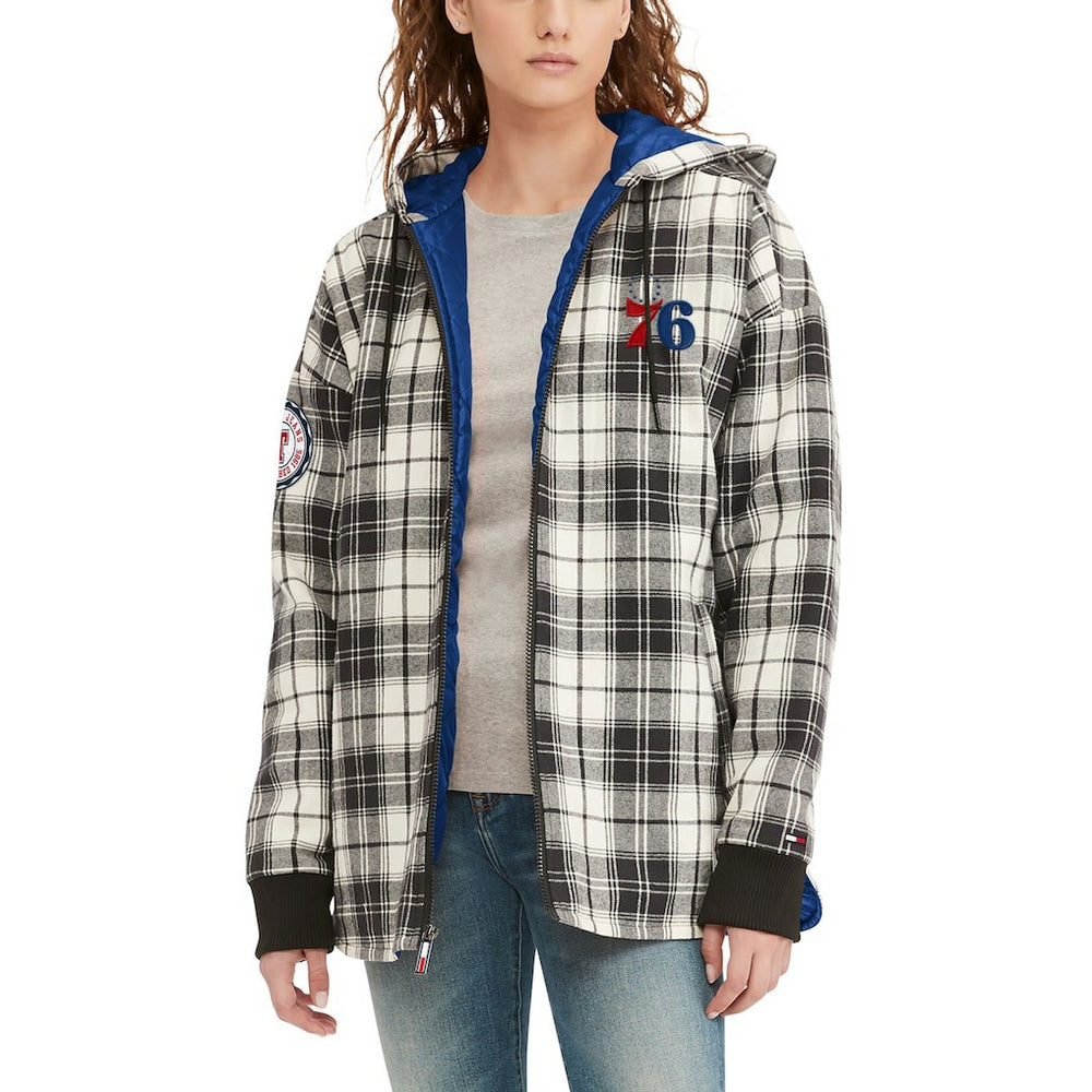 NBA - Philadelphia 76ers Tommy Jeans Women's Molly Flannel Full-Zip Hoodie - Black/Cream