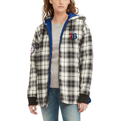 NBA - Philadelphia 76ers Tommy Jeans Women's Molly Flannel Full-Zip Hoodie - Black/Cream