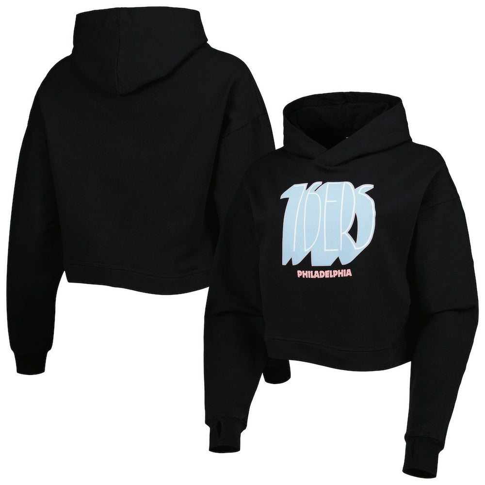 NBA - Philadelphia 76ers Lusso Women's Layla World Tour Cropped Pullover Hoodie - Black
