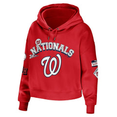Washington Nationals WEAR by Erin Andrews Women's Modest Patches Cropped Pullover Hoodie Sale