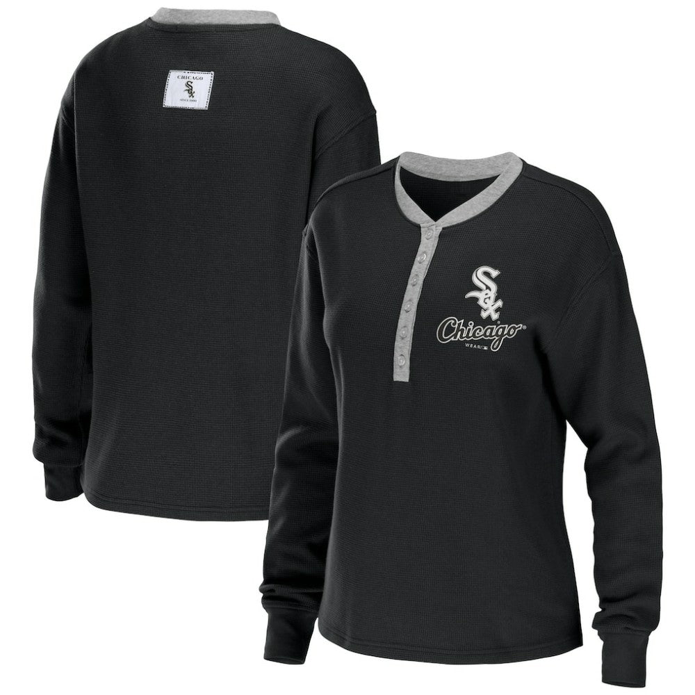Chicago White Sox WEAR by Erin Andrews Women's Waffle Henley Long Sleeve T-Shirt for sale