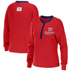 Washington Nationals WEAR by Erin Andrews Women's Waffle Henley Long Sleeve T-Shirt Online