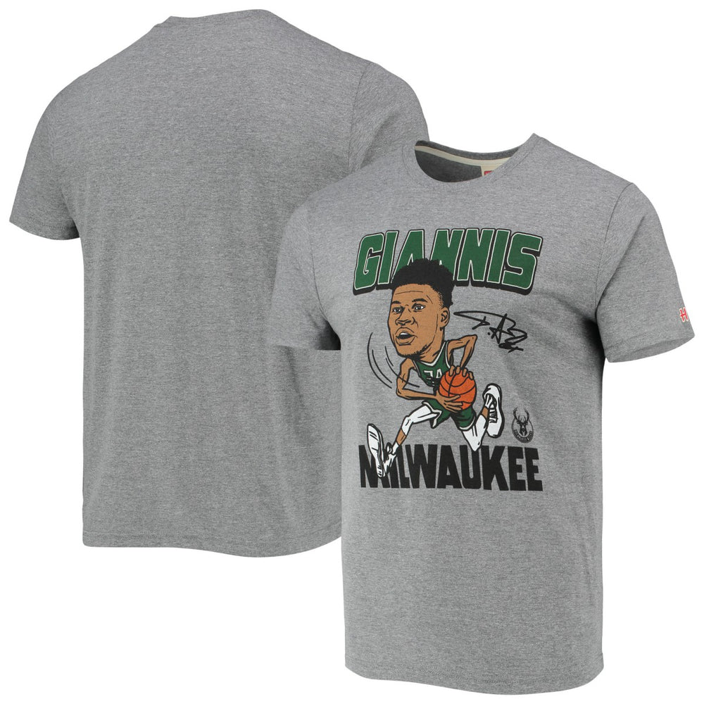 NBA - Giannis Antetokounmpo Milwaukee Bucks Homage Caricature Tri-Blend T-Shirt - Heathered Gray