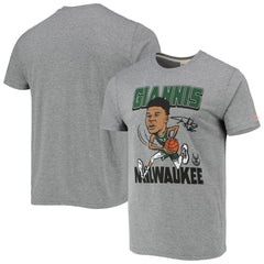 NBA - Giannis Antetokounmpo Milwaukee Bucks Homage Caricature Tri-Blend T-Shirt - Heathered Gray