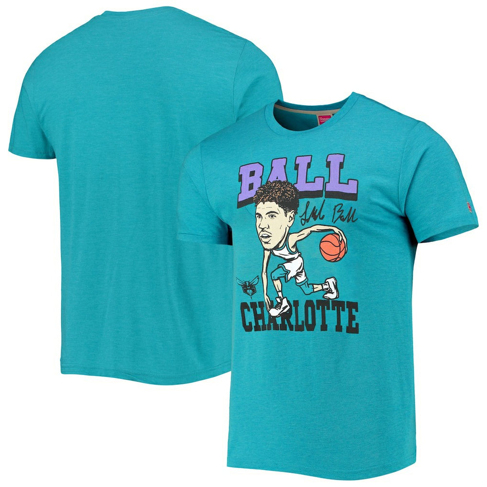 NBA - LaMelo Ball Charlotte Hornets Homage Caricature Tri-Blend T-Shirt - Heathered Teal