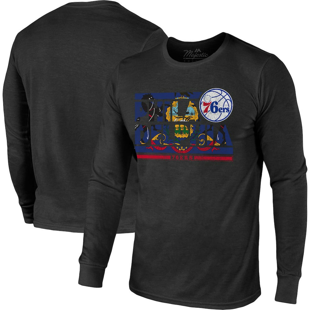 NBA - Philadelphia 76ers Majestic Threads City and State Tri-Blend Long Sleeve T-Shirt - Black
