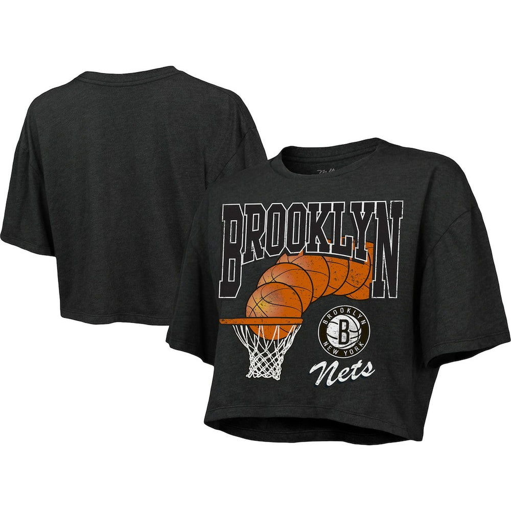 NBA - Brooklyn Nets Majestic Threads Women's Bank Shot Cropped T-Shirt - Charcoal