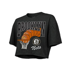 NBA - Brooklyn Nets Majestic Threads Women's Bank Shot Cropped T-Shirt - Charcoal