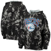 NBA - Philadelphia 76ers Majestic Threads Women's Burble Tie-Dye Tri-Blend Pullover Hoodie - Black