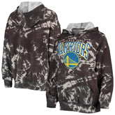 NBA - Golden State Warriors Majestic Threads Women's Burble Tie-Dye Tri-Blend Pullover Hoodie - Black
