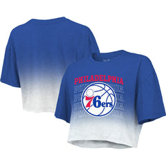 NBA - Philadelphia 76ers Majestic Threads Women's Repeat Dip-Dye Cropped T-Shirt - Royal/White