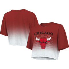 NBA - Chicago Bulls Majestic Threads Women's Repeat Dip-Dye Cropped T-Shirt - Red/White