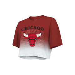 NBA - Chicago Bulls Majestic Threads Women's Repeat Dip-Dye Cropped T-Shirt - Red/White