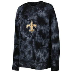 New Orleans Saints MSX by Michael Strahan Women's Bailey Tie-Dye Tri-Blend Pullover Sweatshirt Black - NFL