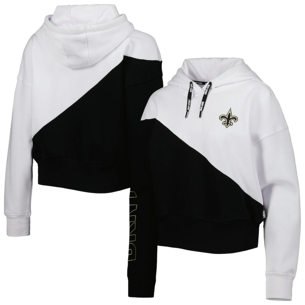 New Orleans Saints DKNY Sport Women's Bobbi Color Blocked Pullover Hoodie White/Black - NFL