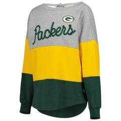 Green Bay Packers Touch Women's Outfield Deep V-Back Waist Length Pullover Sweatshirt Heather Gray/Green - NFL