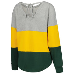 Green Bay Packers Touch Women's Outfield Deep V-Back Waist Length Pullover Sweatshirt Heather Gray/Green - NFL