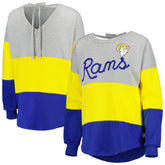 Los Angeles Rams Touch Women's Outfield Deep V-Back Waist Length Pullover Sweatshirt Heather Gray/Royal - NFL