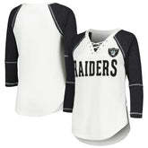 Las Vegas Raiders Touch Women's Rebel Raglan Tri-Blend 3/4-Sleeve Lace-Up V-Neck T-Shirt White/Black - NFL