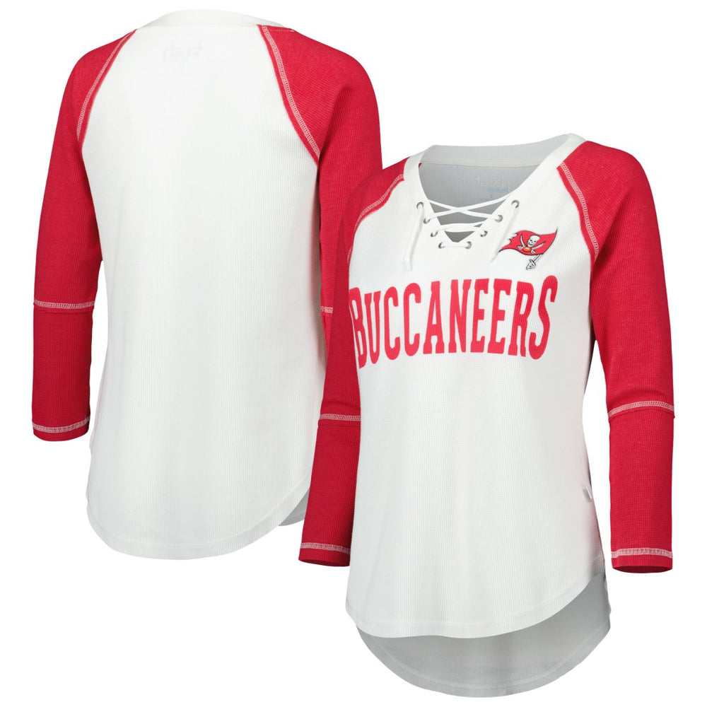 Tampa Bay Buccaneers Touch Women's Rebel Raglan Tri-Blend 3/4-Sleeve Lace-Up V-Neck T-Shirt White/Red - NFL