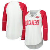 Tampa Bay Buccaneers Touch Women's Rebel Raglan Tri-Blend 3/4-Sleeve Lace-Up V-Neck T-Shirt White/Red - NFL