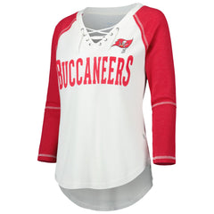 Tampa Bay Buccaneers Touch Women's Rebel Raglan Tri-Blend 3/4-Sleeve Lace-Up V-Neck T-Shirt White/Red - NFL