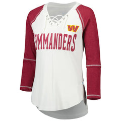 Washington Commanders Touch Women's Rebel Raglan Tri-Blend 3/4-Sleeve Lace-Up V-Neck T-Shirt White/Burgundy - NFL