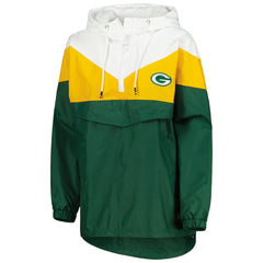 Green Bay Packers Tommy Hilfiger Women's Staci Half-Zip Hoodie Windbreaker Jacket White/Gold - NFL