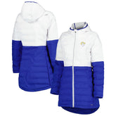Los Angeles Rams MSX by Michael Strahan Women's Willow Quilted Hoodie Full-Zip Jacket White/Royal - NFL