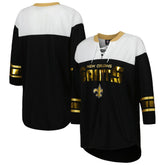 New Orleans Saints G-III 4Her by Carl Banks Women's Double Team 3/4-Sleeve Lace-Up T-Shirt Black/White - NFL