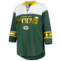 Green Bay Packers G-III 4Her by Carl Banks Women's Double Team 3/4-Sleeve Lace-Up T-Shirt Green/White - NFL