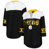 Pittsburgh Steelers G-III 4Her by Carl Banks Women's Double Team 3/4-Sleeve Lace-Up T-Shirt Black/White - NFL