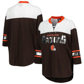 Cleveland Browns G-III 4Her by Carl Banks Women's Double Team 3/4-Sleeve Lace-Up T-Shirt Brown/White - NFL