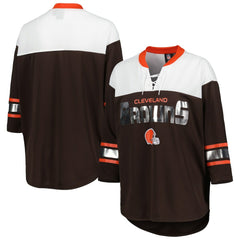 Cleveland Browns G-III 4Her by Carl Banks Women's Double Team 3/4-Sleeve Lace-Up T-Shirt Brown/White - NFL