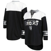 Las Vegas Raiders G-III 4Her by Carl Banks Women's Double Team 3/4-Sleeve Lace-Up T-Shirt Black/White - NFL
