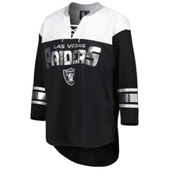 Las Vegas Raiders G-III 4Her by Carl Banks Women's Double Team 3/4-Sleeve Lace-Up T-Shirt Black/White - NFL