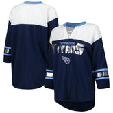 Tennessee Titans G-III 4Her by Carl Banks Women's Double Team 3/4-Sleeve Lace-Up T-Shirt Navy/White - NFL
