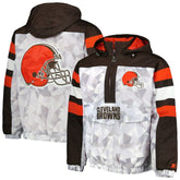 Cleveland Browns Starter Thursday Night Gridiron Raglan Half-Zip Hooded Jacket White/Brown - NFL