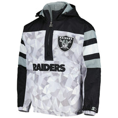 Las Vegas Raiders Starter Thursday Night Gridiron Raglan Half-Zip Hooded Jacket White/Black - NFL