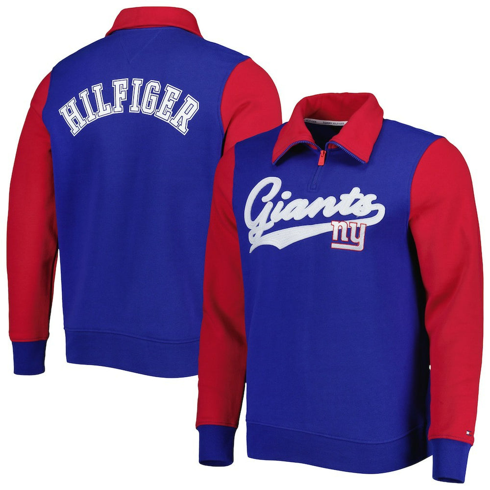 New York Giants Tommy Hilfiger Aiden Quarter-Zip Sweatshirt Royal/Red - NFL