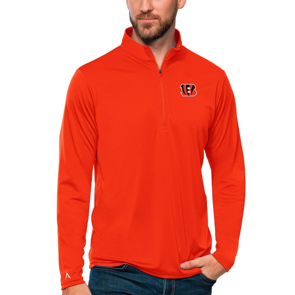 Cincinnati Bengals Antigua Tribute Quarter-Zip Lightweight Pullover Top Orange - NFL