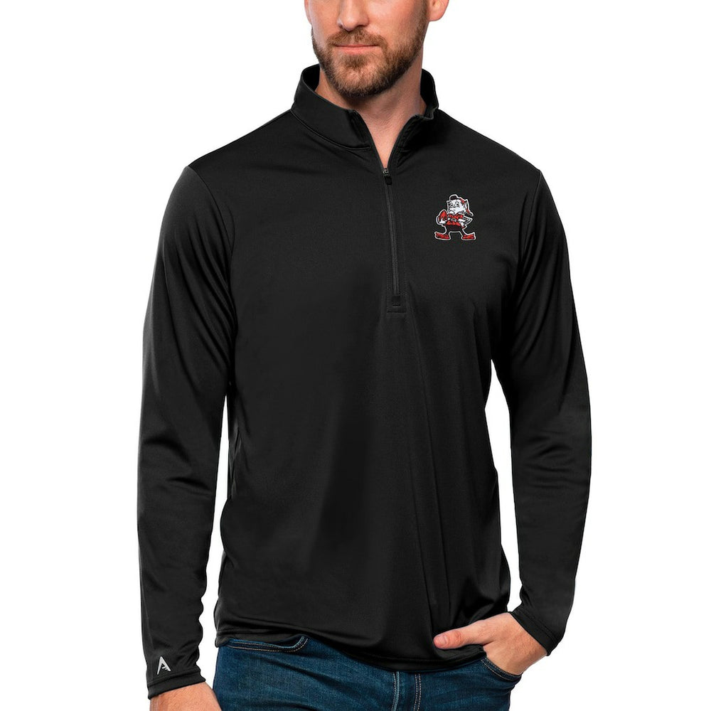 Cleveland Browns Antigua Tribute Quarter-Zip Lightweight Pullover Top Black - NFL